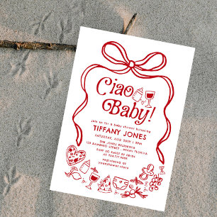 Ciao Baby Red Whimsical Italian Lemons Baby Shower Invitation
