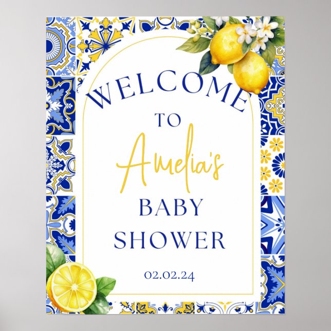 Ciao Baby Shower Italian Blue Tiles Welcome Sign (Front)