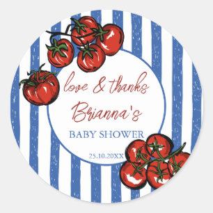 Ciao baby tomato blue Italian baby shower favor Classic Round Sticker