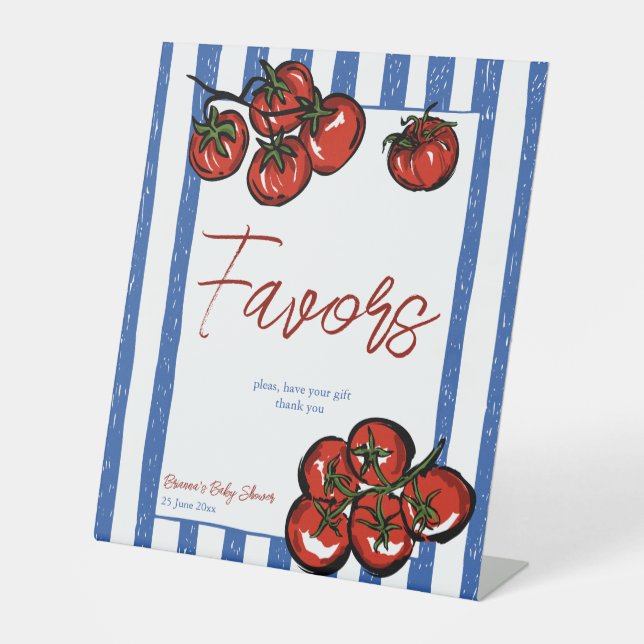 Ciao baby tomato Italian baby shower favors table Pedestal Sign (Front)