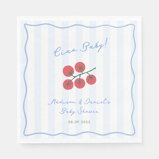 Ciao Baby! Tomatoes Blue Red Baby Shower Party Napkins (Front)