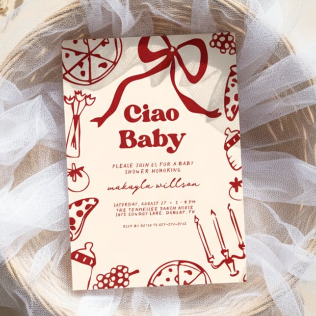Ciao Baby Whimsical Italian Pizza Baby Shower Invitation (Creator Uploaded)
