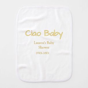 ciao baby yellow gold pastel baby shower name date burp cloth