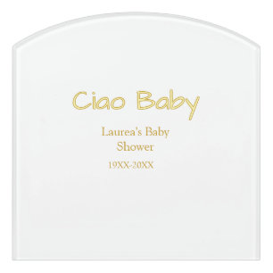 ciao baby yellow gold pastel baby shower name date door sign
