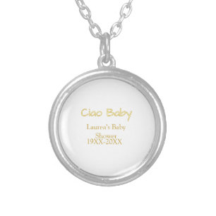 ciao baby yellow gold pastel baby shower name date silver plated necklace