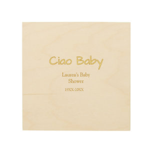 ciao baby yellow gold pastel baby shower name date wood wall art