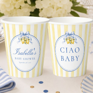 Ciao Baby Yellow Stripes Lemon and Bow Baby Shower Paper Cups