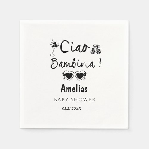 Ciao bambina italian hand drawn theme baby shower napkins