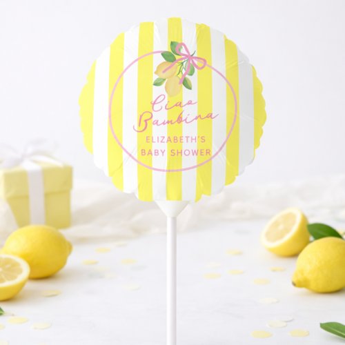 Ciao Bambina Pink Ribbon Yellow Lemon Baby Shower Balloon