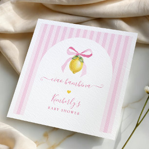 Ciao Bambina Pink Striped Lemon Baby Shower Napkins