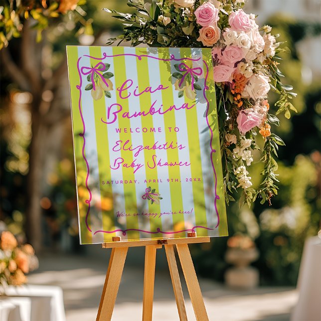 Ciao Bambina Yellow Lemon Baby Shower Welcome Acrylic Sign (Ciao Bambina Yellow Lemon Baby Shower Welcome Acrylic Sign
)