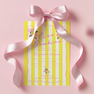 Ciao Bambina Yellow Stripe Lemon Baby Shower Invitation