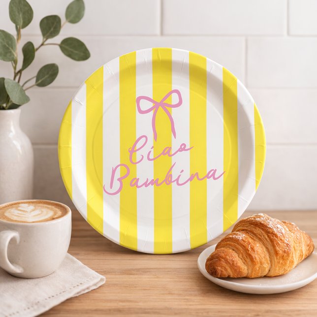 Ciao Bambina Yellow Stripe Lemon Baby Shower Paper Plates (Ciao-Bambina-Yellow-Stripe-Lemon-Baby-Shower-Paper-Plates)