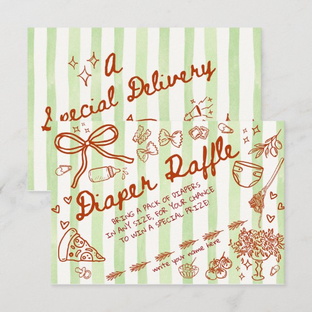 Ciao Bambino Green - Diaper Raffle Enclosure Card (Front/Back)