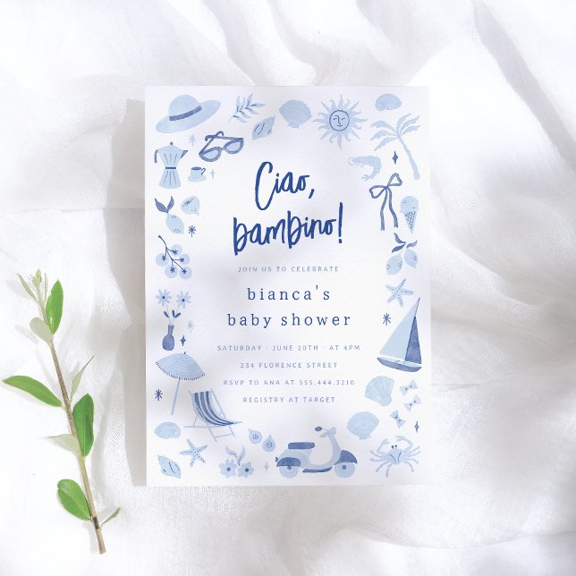 Ciao Bambino Italian Blue Boy Baby Shower Invitation (Creator Uploaded)
