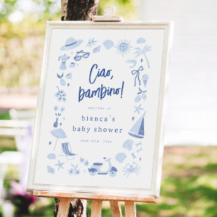 Ciao Bambino Italian Blue Boy Baby Shower Welcome Foam Board