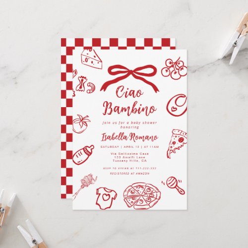 Ciao Bambino Italian Hand drawn Pizza Baby shower Invitation
