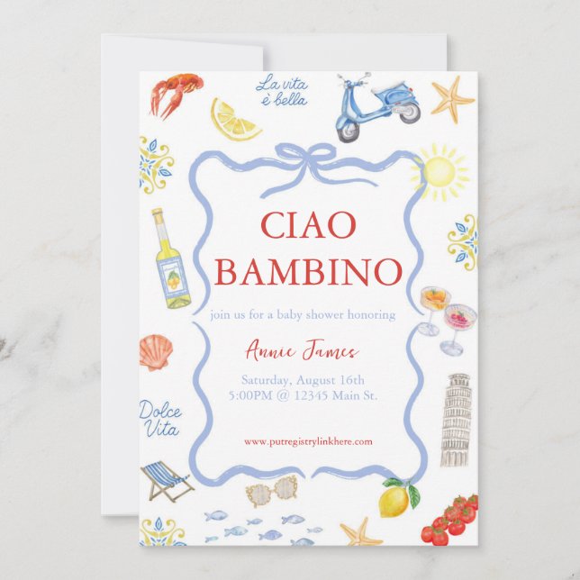 Ciao Bambino Italian Invitation (Front)