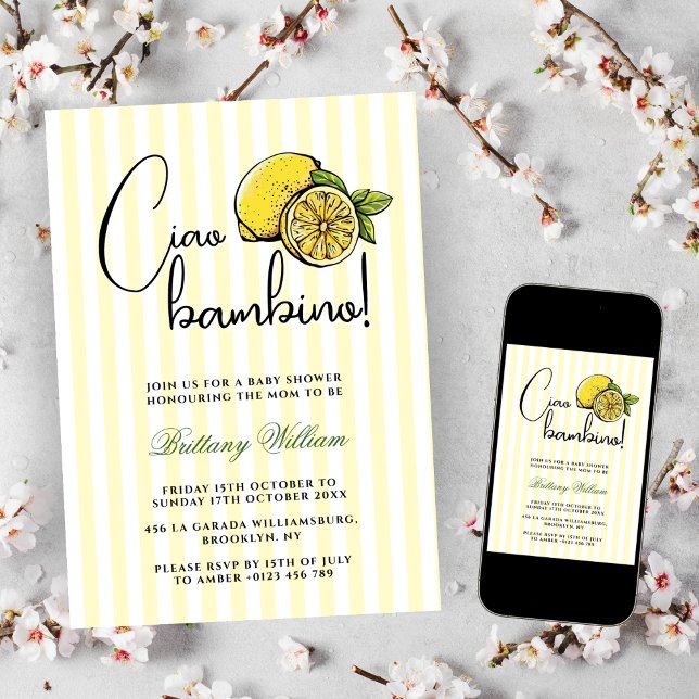 Ciao Bambino Lemon Italian Summer Baby Shower Invitation (Creator Uploaded)