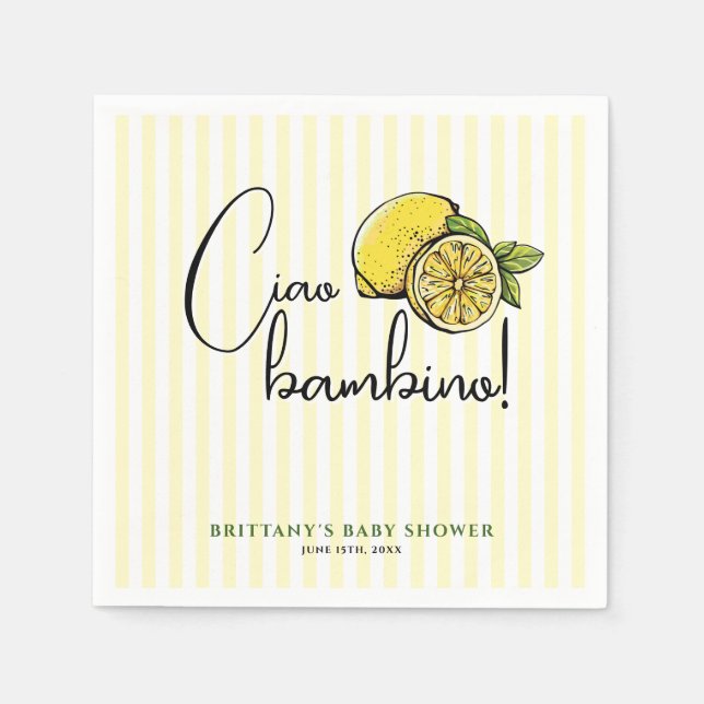 Ciao Bambino Lemon Italian Summer Baby Shower Napkins (Front)
