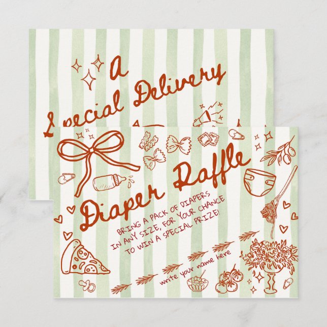Ciao Bambino Olive Green - Diaper Raffle Enclosure Card (Front/Back)