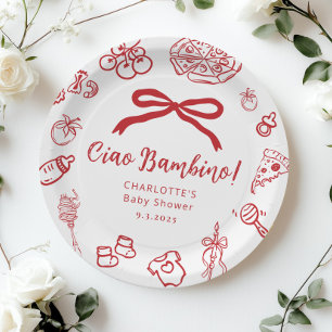 Ciao Bambino Pizza Whimsical Bow Baby Shower Paper Plates