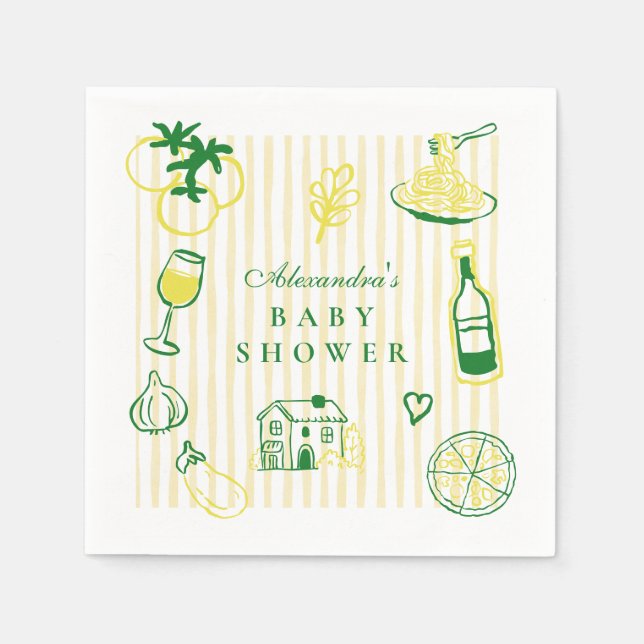 Ciao Bambino Yellow Stripe Baby Shower Napkins (Front)