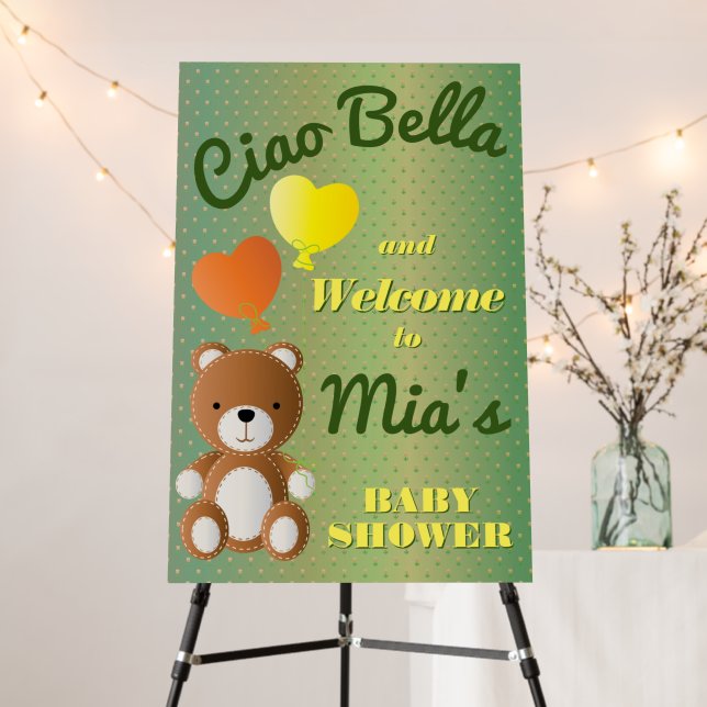 Ciao Bella baby shower welcome foam board sign (In Situ (Stand))