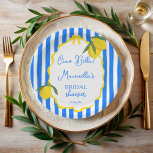 Ciao bella blue stripes lemons bridal shower paper plates