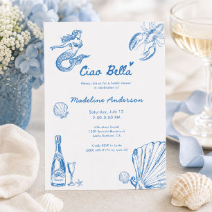 Ciao Bella Blue Toile Coastal Bridal Shower Invitation