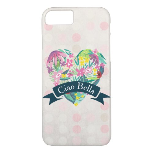 Ciao Bella Cute Floral Heart on Pink Circles iPhone 87 Case