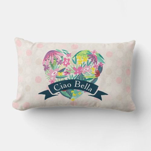 Ciao Bella Cute Floral Heart on Pink Circles Lumbar Pillow