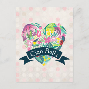 Ciao Bella Cute Floral Heart on Pink Circles Postcard