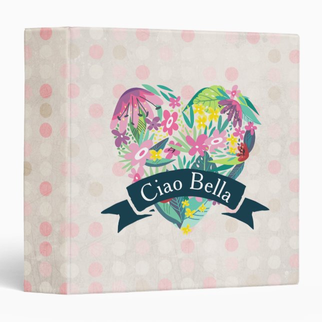 Ciao Bella Cute Floral Heart Shape 3 Ring Binder (Front/Spine)