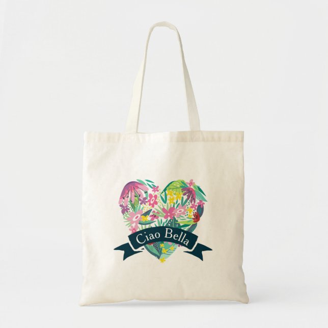 Ciao Bella Cute Floral Heart Tote Bag (Front)