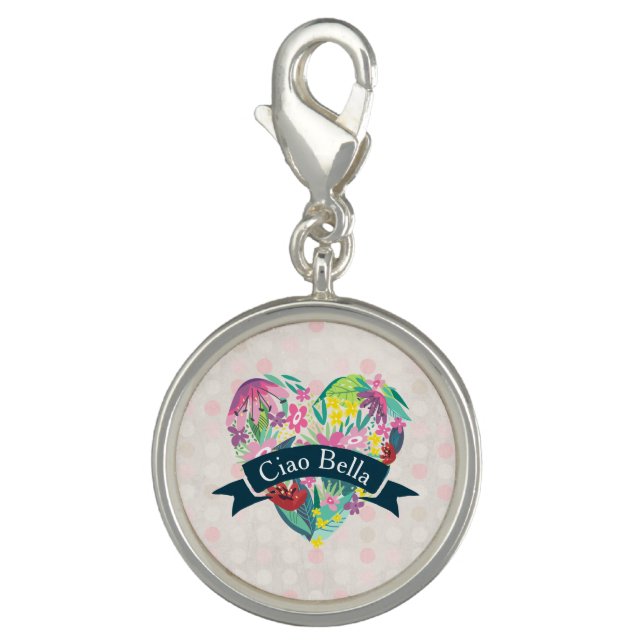 Ciao Bella Cute Floral Heart with Tropical Flowers Charm (Front)
