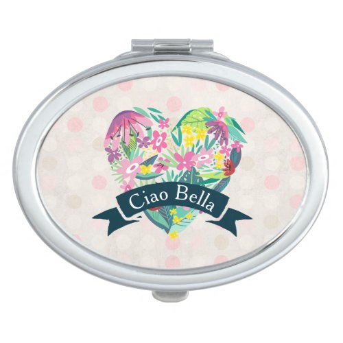 Ciao Bella Cute Floral Heart with Tropical Flowers Makeup Mirror