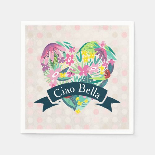 Ciao Bella Cute Floral Heart with Tropical Flowers Napkins