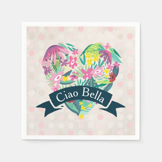 Ciao Bella Cute Floral Heart with Tropical Flowers Napkins (Front)