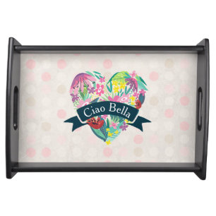 Ciao Bella Cute Floral Heart with Tropical Flowers Serving Tray