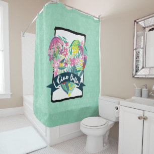 Ciao Bella Cute Floral Heart with Tropical Flowers Shower Curtain