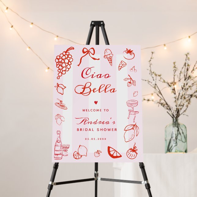 Ciao Bella Hand Drawn Bridal Shower Welcome Sign (In Situ (Stand))