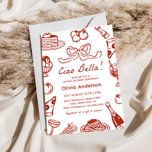 Ciao Bella Hand Drawn Italian Pizza Bridal Shower Invitation