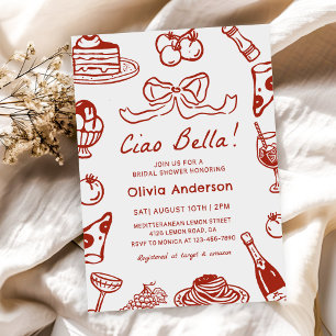Ciao Bella Hand Drawn Italian Pizza Bridal Shower Invitation