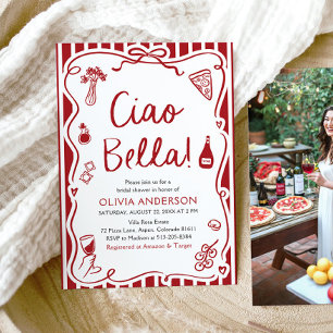 Ciao Bella Hand Drawn Italian Pizza Bridal Shower Invitation