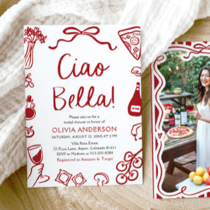 Ciao Bella Hand Drawn Italian Pizza Bridal Shower Invitation
