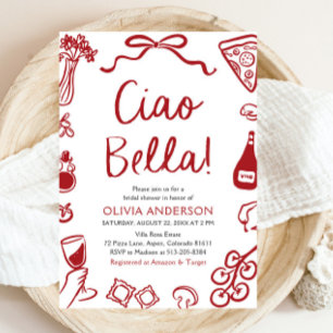 Ciao Bella Hand Drawn Italian Pizza Bridal Shower Invitation