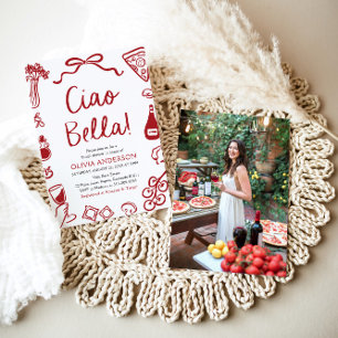 Ciao Bella Hand Drawn Italian Pizza Bridal Shower Invitation