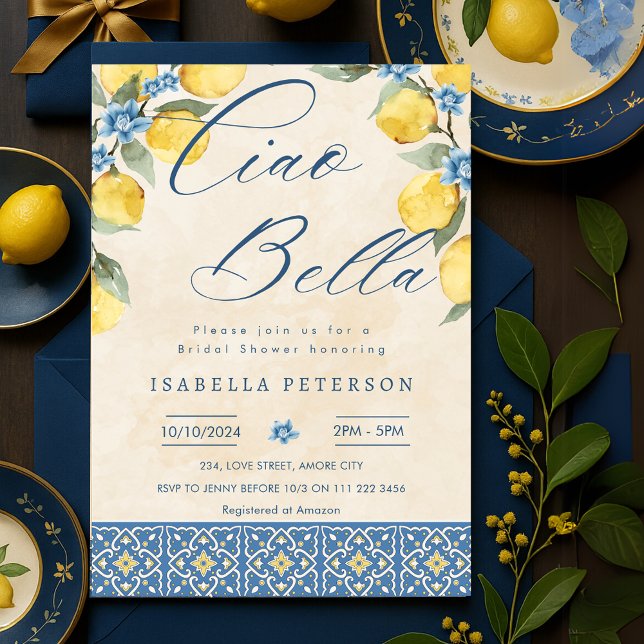 Ciao Bella Italian Blue Tiles Bridal Shower Invitation (Ciao Bella Italian Blue Tiles Bridal Shower Invitation)