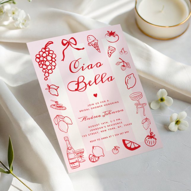 Ciao Bella Italian Hand Drawn Lemon Bridal Shower Invitation (Creator Uploaded)